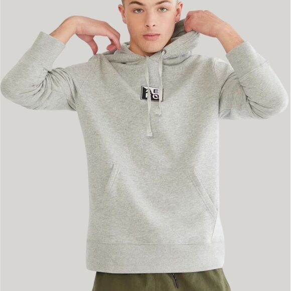 Aeropostale Mens Aero Box Logo Popover Hoodie Sz M Casual School Heathered Gray - Picture 1 of 10